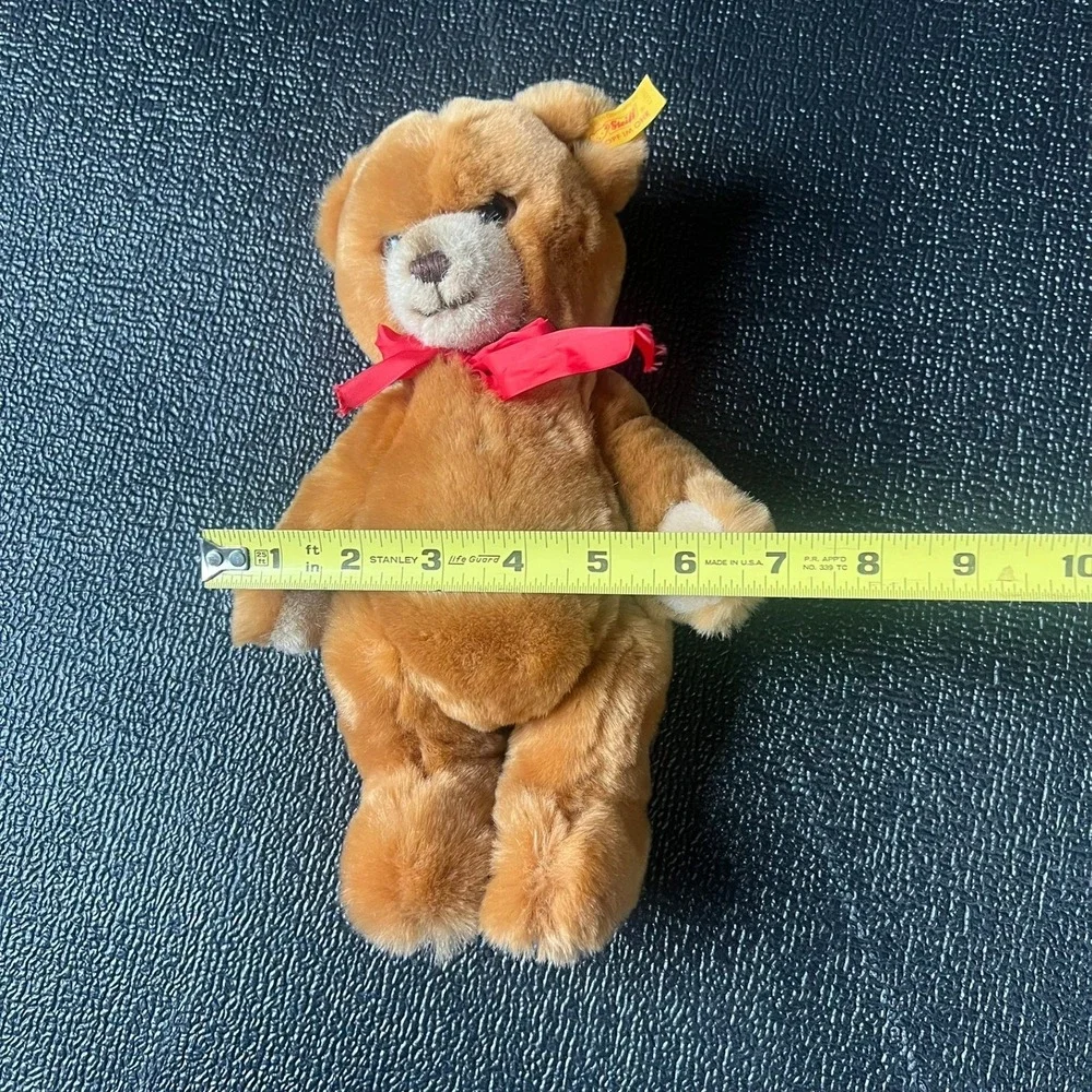 Steiff Petsy Teddy Bear 012051 Golden Brown Plush Red Ribbon Made in Germany 11